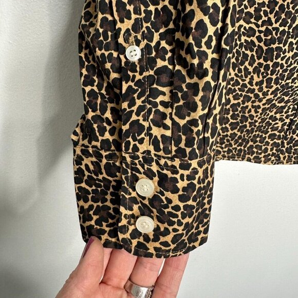 J Crew Button up Shirt Size M Leopard Print Long Sleeve Signature Fit - Picture 5 of 11